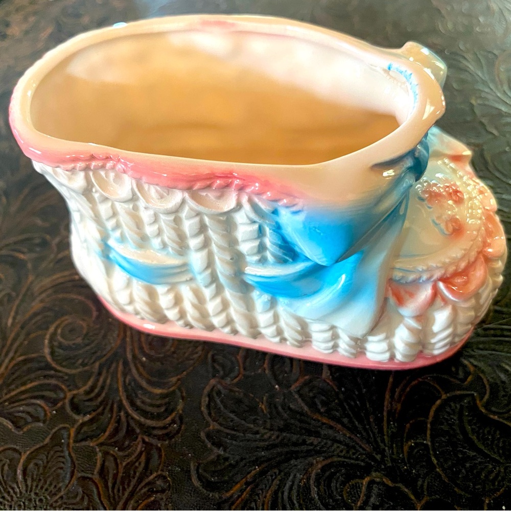 Elegant Pink and Blue Ceramic Basket